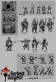 Early concept art of various heroes.
